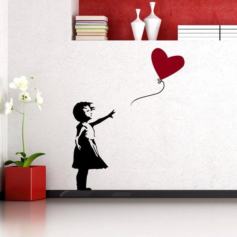 Adesivo per muro per bambini con disegno di bambina con palloncini 60 x 120  cm